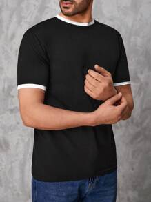 RueChic Men Contrast Trim Tee - Black - View 4