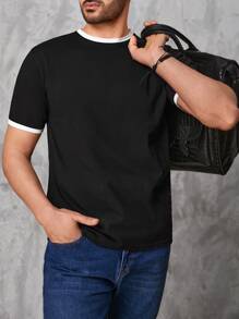RueChic Men Contrast Trim Tee - Black - View 5