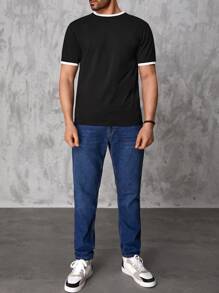 RueChic Men Contrast Trim Tee - Black - View 6