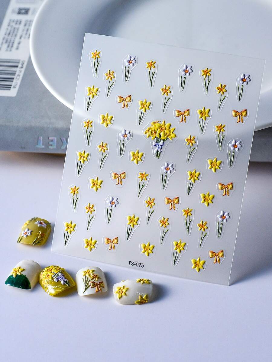 1 hoja Pegatina de arte de uña con patrón floral - Multicolor - Ver 1