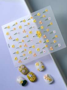 1 hoja Pegatina de arte de uña con patrón floral - Multicolor - Ver 2