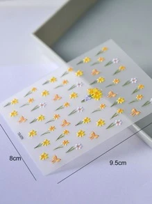 1 hoja Pegatina de arte de uña con patrón floral - Multicolor - Ver 3