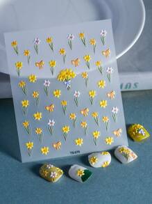 1 hoja Pegatina de arte de uña con patrón floral - Multicolor - Ver 5