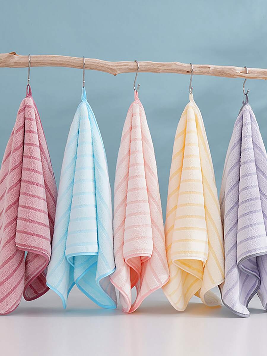 1pc Random Color Flannelette Face Towel, Striped Pattern Facial Cleaning Cloth For Bathroom - Multicolor - View 1