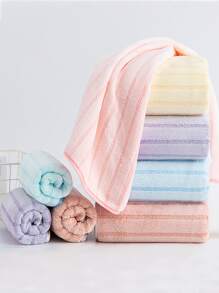 1pc Random Color Flannelette Face Towel, Striped Pattern Facial Cleaning Cloth For Bathroom - Multicolor - View 6