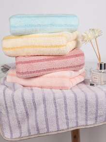 1pc Random Color Flannelette Face Towel, Striped Pattern Facial Cleaning Cloth For Bathroom - Multicolor - View 7