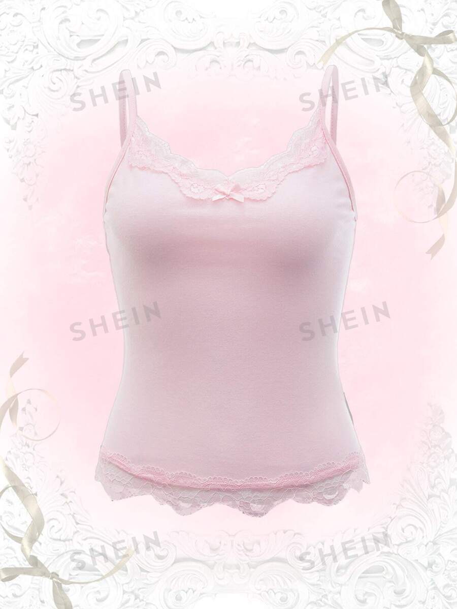 ROMWE Top camiseta de contraste con encaje, escolar