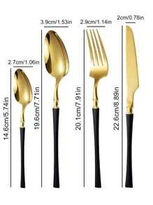 Bộ dao kéo bằng thép không gỉ 16 cái/bộ, Bộ đồ phẳng hai tông màu tối giản cho bữa tiệc và bàn ăn nhà bếp - Nhiều màu - Xem 2