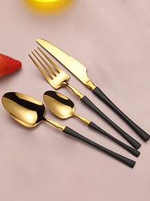 Bộ dao kéo bằng thép không gỉ 16 cái/bộ, Bộ đồ phẳng hai tông màu tối giản cho bữa tiệc và bàn ăn nhà bếp - Nhiều màu - Xem 4