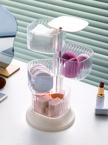 4 Layer Beauty Tool Organizer, 1pc 360 Degree Rotating Dust-Proof Makeup Organizer, Makeup Sponge Holder, Cosmetic Facial Pads Container, Jewelry, Rings, Clips Storage Box, Multifunctional Desk Organizer For Dresser, Bathroom, Vanity & Countertop,Room,Home,Bedroom,Bathroom,House,Pink Room,Living Room Decor,Travel Stuff,Gift Bag,Gifts For Mom,Dad,Men,Friends,Teacher,Birthday,Wedding,Desk,Shelves,Accessories,Gift Boxes,Funny Gift,Storage ,Jewellery Box,Pouch,Makeup Brush Holder,Brush Holder,Perfume Organiser,Pouch Bag - Clear - View 1