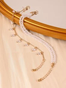 2pcs/set Faux Pearl Decor Bracelet - Multicolor - View 2