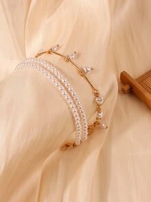 2pcs/set Faux Pearl Decor Bracelet - Multicolor - View 4