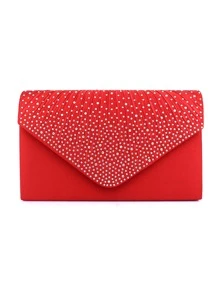 水鑽裝飾翻蓋方包 - 紅色 - 查看 1