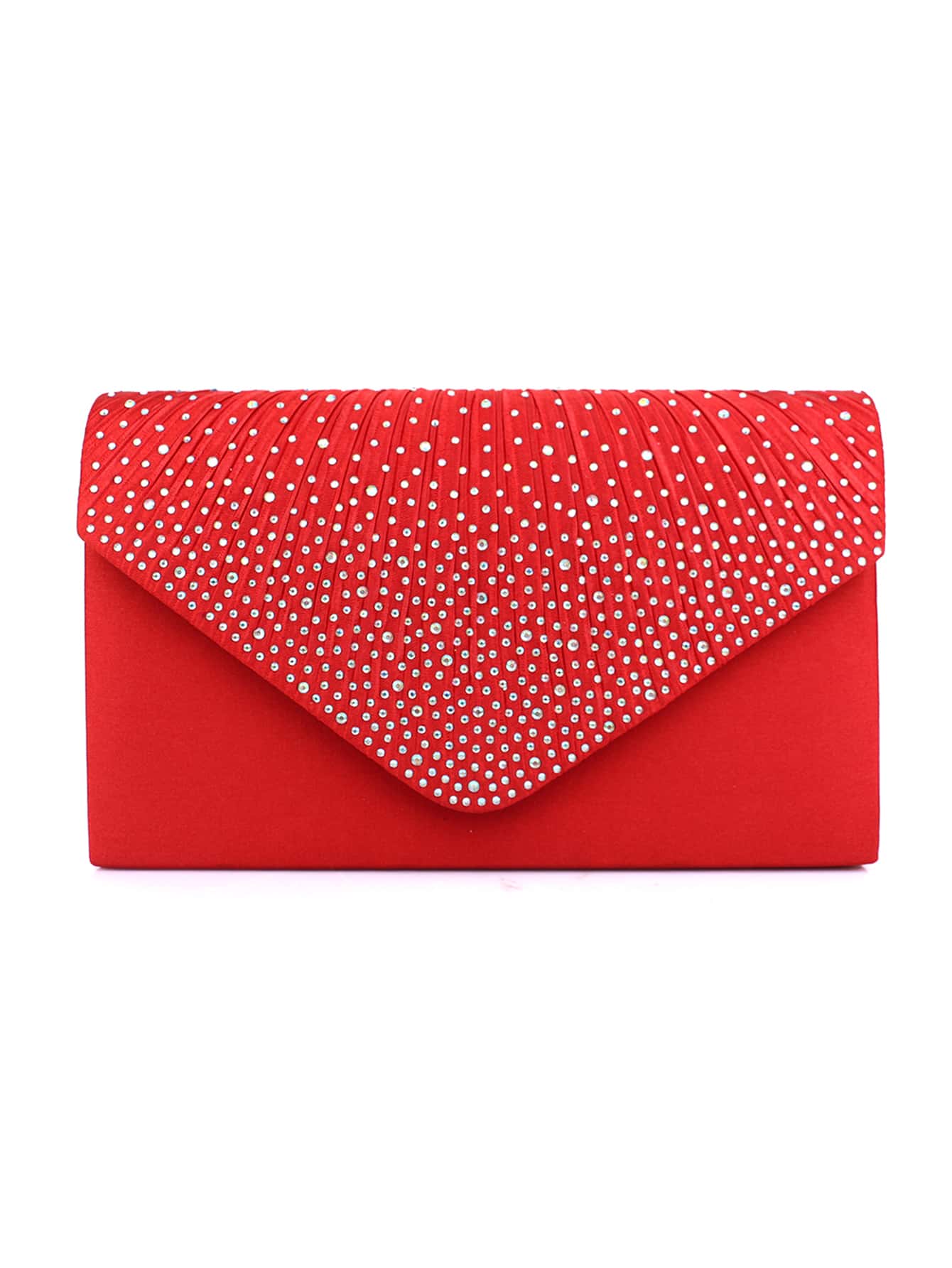 水鑽裝飾翻蓋方包 - 紅色 - 查看 1