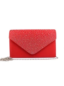 水鑽裝飾翻蓋方包 - 紅色 - 查看 6