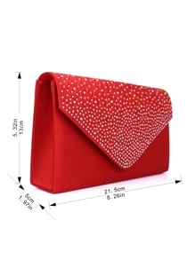 水鑽裝飾翻蓋方包 - 紅色 - 查看 8