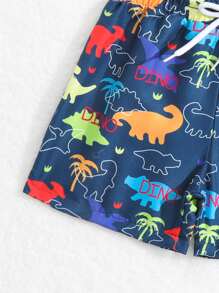 Bebé niño Shorts de natación con estampado de dinosaurio de cintura con cordón - Azul Marino - Ver 4