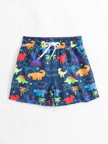 Bebé niño Shorts de natación con estampado de dinosaurio de cintura con cordón - Azul Marino - Ver 5
