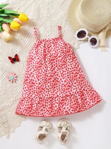 Bebé Vestido de tirantes con estampado bajo con fruncido - Multicolor - Ver 1