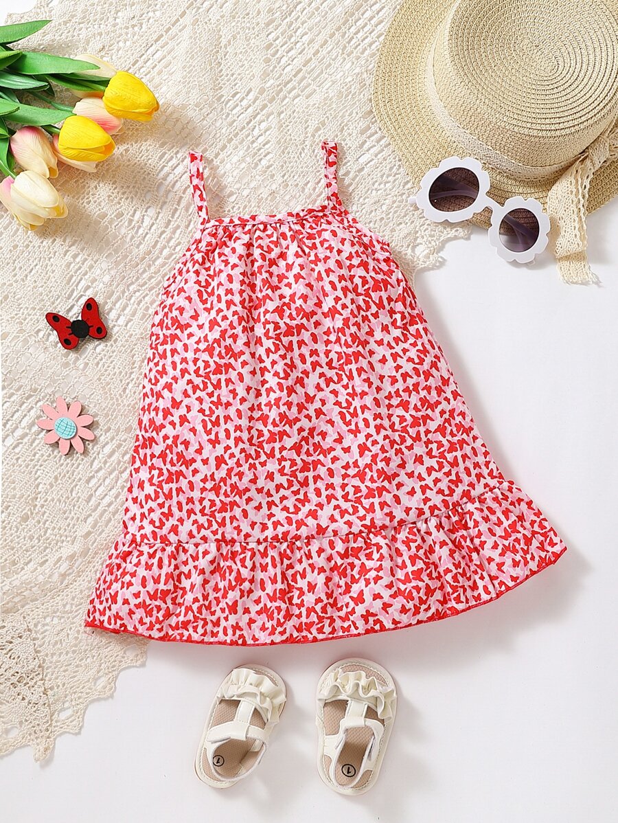 Bebé Vestido de tirantes con estampado bajo con fruncido - Multicolor - Ver 1