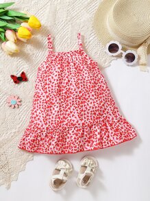 Bebé Vestido de tirantes con estampado bajo con fruncido - Multicolor - Ver 2
