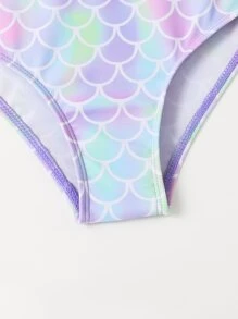 Conjunto de bikini con diseño de escamas de pez, volante en el dobladillo, parte superior con cremallera, a juego para niña, para el verano y la playa - Multicolor - Ver 4