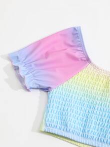 Young Girl Ombre Smocked Ruffle Trim Bikini Set Summer Beach - Multicolor - View 4