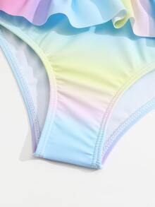 Young Girl Ombre Smocked Ruffle Trim Bikini Set Summer Beach - Multicolor - View 5
