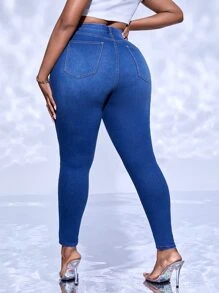 SHEIN SXY Plus High Waist Skinny Jeans - Medium Wash - View 2