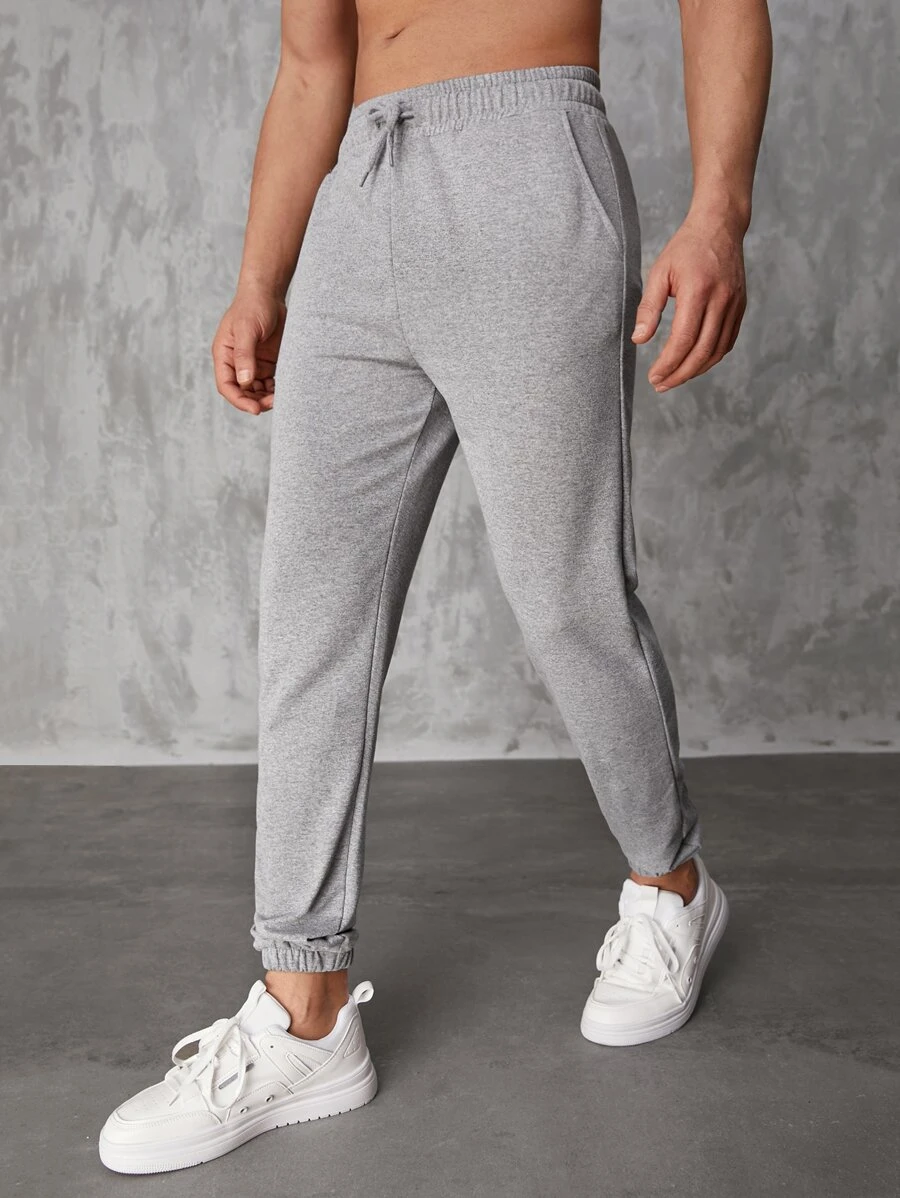RueChic Men Drawstring Waist Joggers - Light Grey - View 1