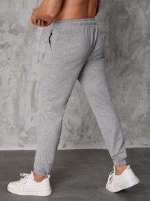 RueChic Men Drawstring Waist Joggers - Light Grey - View 3