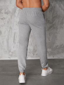 RueChic Men Drawstring Waist Joggers - Light Grey - View 6