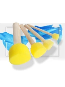 4pcs Wooden Handle Painting Sponge Set - Yellow - View 1