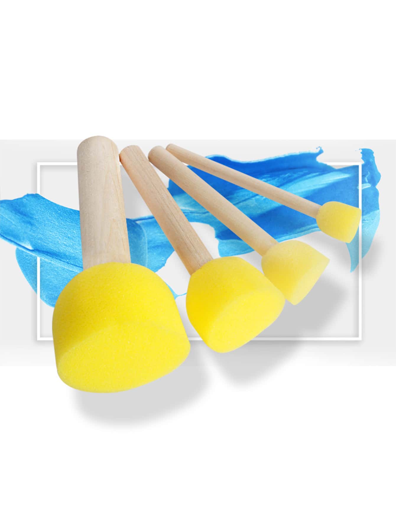 4pcs Wooden Handle Painting Sponge Set - Yellow - View 1
