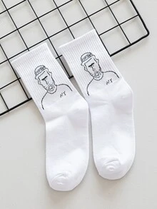 Hombres 4 pares Calcetines de tripulación con estampado de dibujos animados - Blanco y Negro - Ver 4