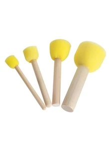 4pcs Wooden Handle Painting Sponge Set - Yellow - View 3