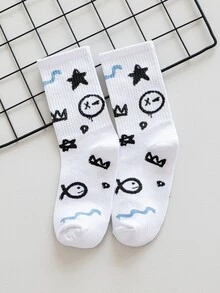 Hombres 4 pares Calcetines de tripulación con estampado de dibujos animados - Blanco y Negro - Ver 7