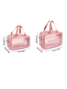 1入組雙層收納雙層便攜彩妝收納袋適用於旅行 - 粉色 - 查看 2