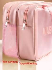 1入組雙層收納雙層便攜彩妝收納袋適用於旅行 - 粉色 - 查看 4