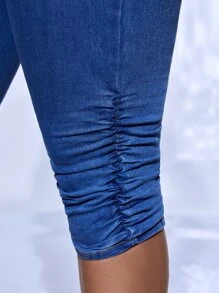 SHEIN SXY Quần Denim kích thước lớn Nút Túi Xù Dây kéo màu trơn - Rửa trung bình - Xem 6