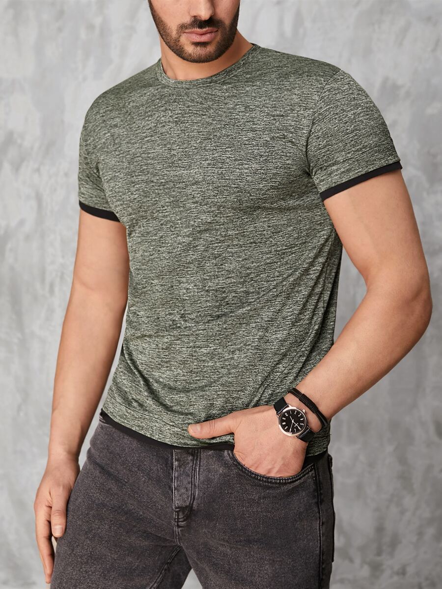 RueChic Men Space Dye Contrast Binding Tee - Green - View 1