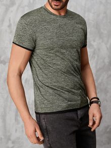 RueChic Men Space Dye Contrast Binding Tee - Green - View 3