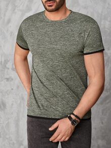 RueChic Men Space Dye Contrast Binding Tee - Green - View 5