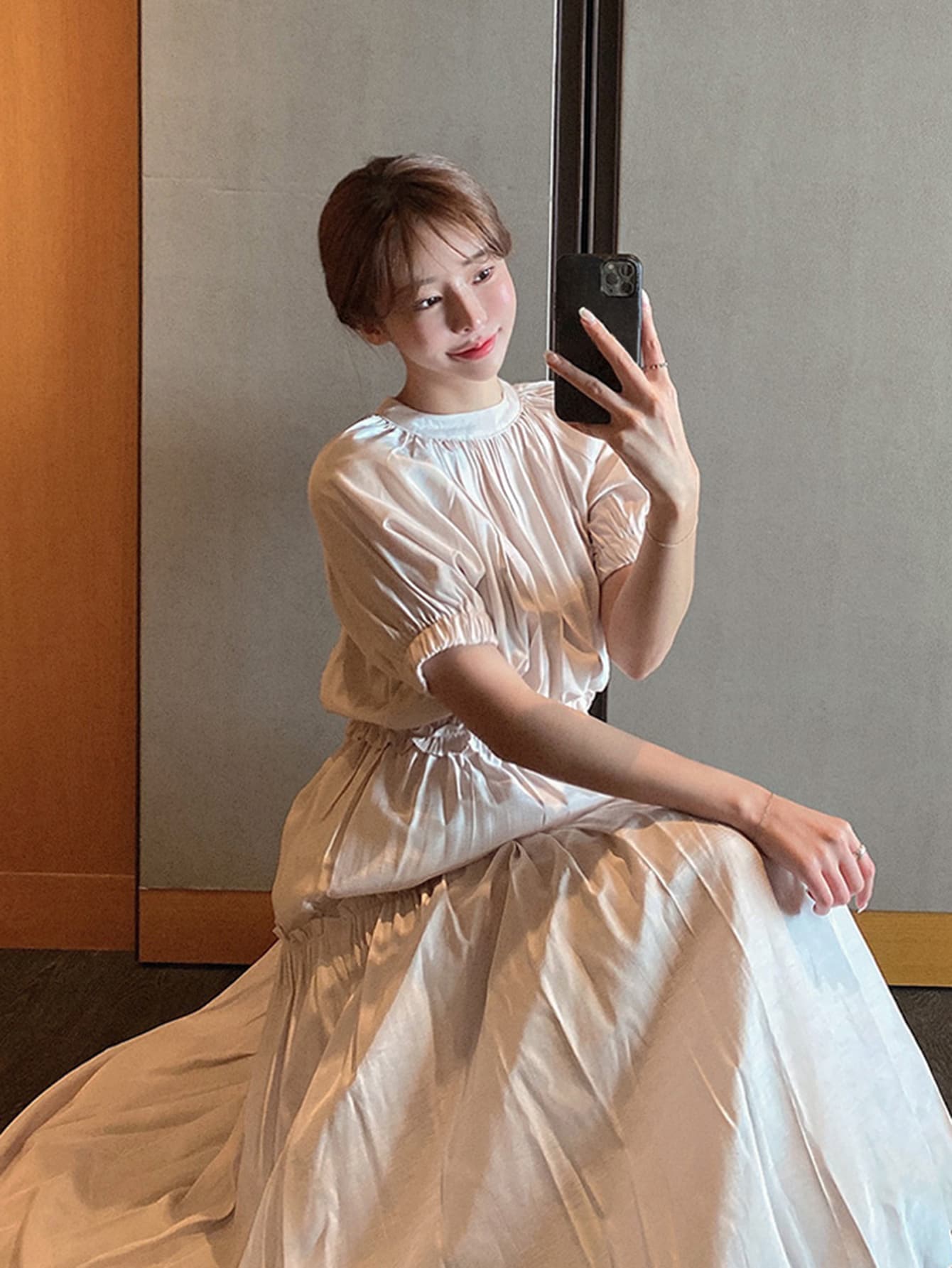 DAZY Solid Frill Trim Ruffle Hem Dress - Apricot - View 1