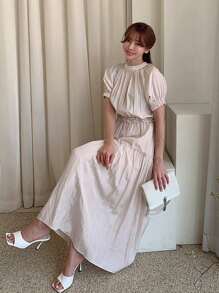 DAZY Solid Frill Trim Ruffle Hem Dress - Apricot - View 6