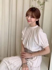 DAZY Solid Frill Trim Ruffle Hem Dress - Apricot - View 8