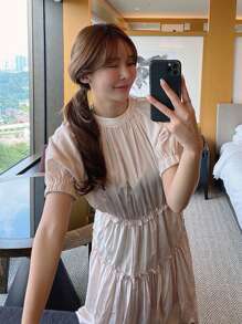 DAZY Solid Frill Trim Ruffle Hem Dress - Apricot - View 9