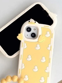 1pc Cute Duck Design Phone Case Compatible With Iphone 13/14 Pro Max/11/12, Shockproof Silicone Protective Cover, Full Wrapping, Fashionable For Women - Yellow - View 2