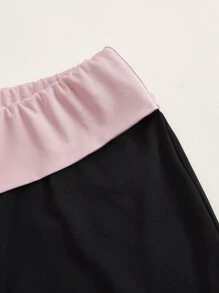 SHEIN ICON Plus Colourblock Flare Leg Trousers - Black - View 3