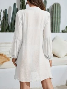 素色前紐扣和服罩衫 - 白色 - 查看 2